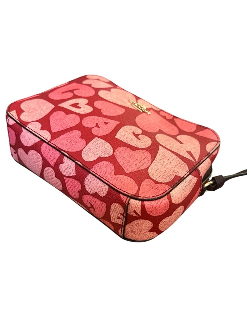 Coach Heart Print Crossbody Camera Bag Pink Red Valentine Style Gold Hardware - Picture 3 of 9